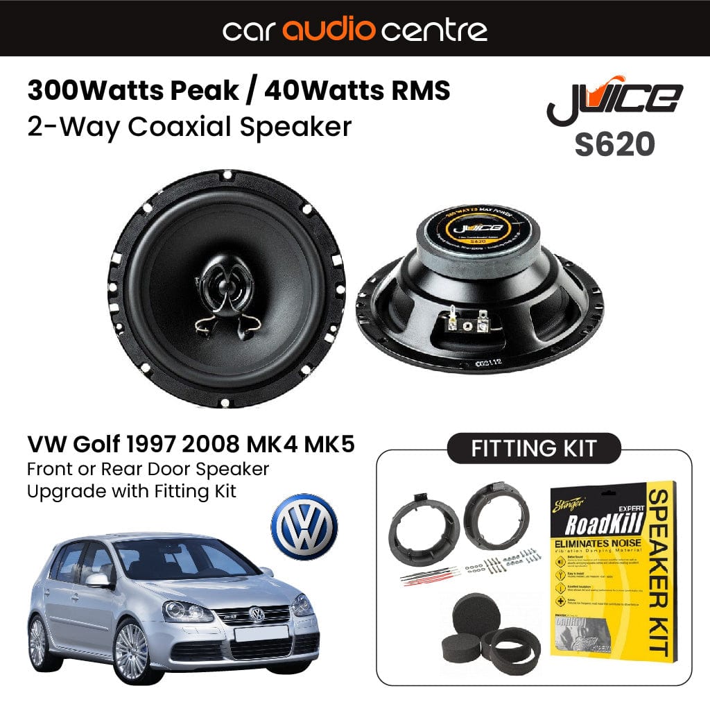 Car Audio Centre Juice 6.5" 165mm 300W Front or Rear Door Speaker Upgrade for VW Golf 1997-2008 (MK4/MK5)