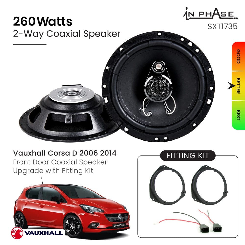 In Phase Car Speakers and Subs In Phase Vauxhall Corsa D 2006 2014 Front Door Coaxial Speaker Upgrade with Fitting Kit