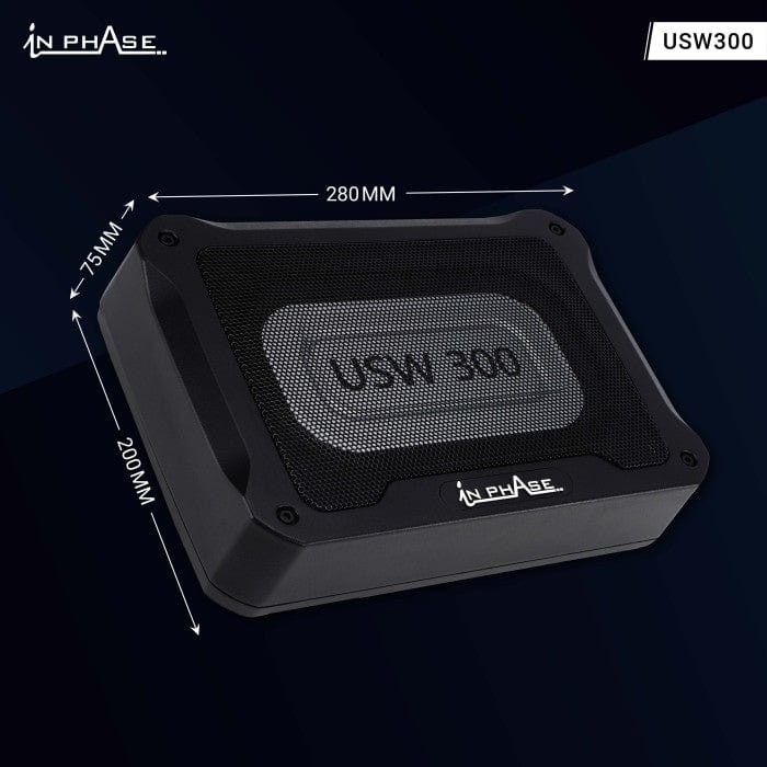 In Phase Car Subwoofers In Phase USW300 300W Underseat Ultra Slim Compact Active Subwoofer System Die-Cast Aluminium