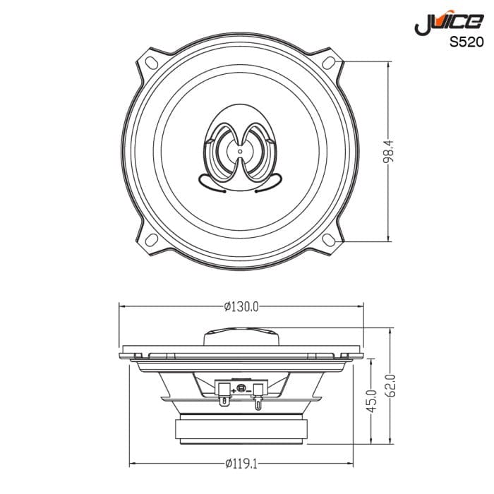 Juice Car Speakers Juice S520 5 Inch 13cm 2-Way Coaxial Car Door or Parcel Shelf Speaker Upgrade, Efficient Power Handling, 250 Watts Peak Power, Black