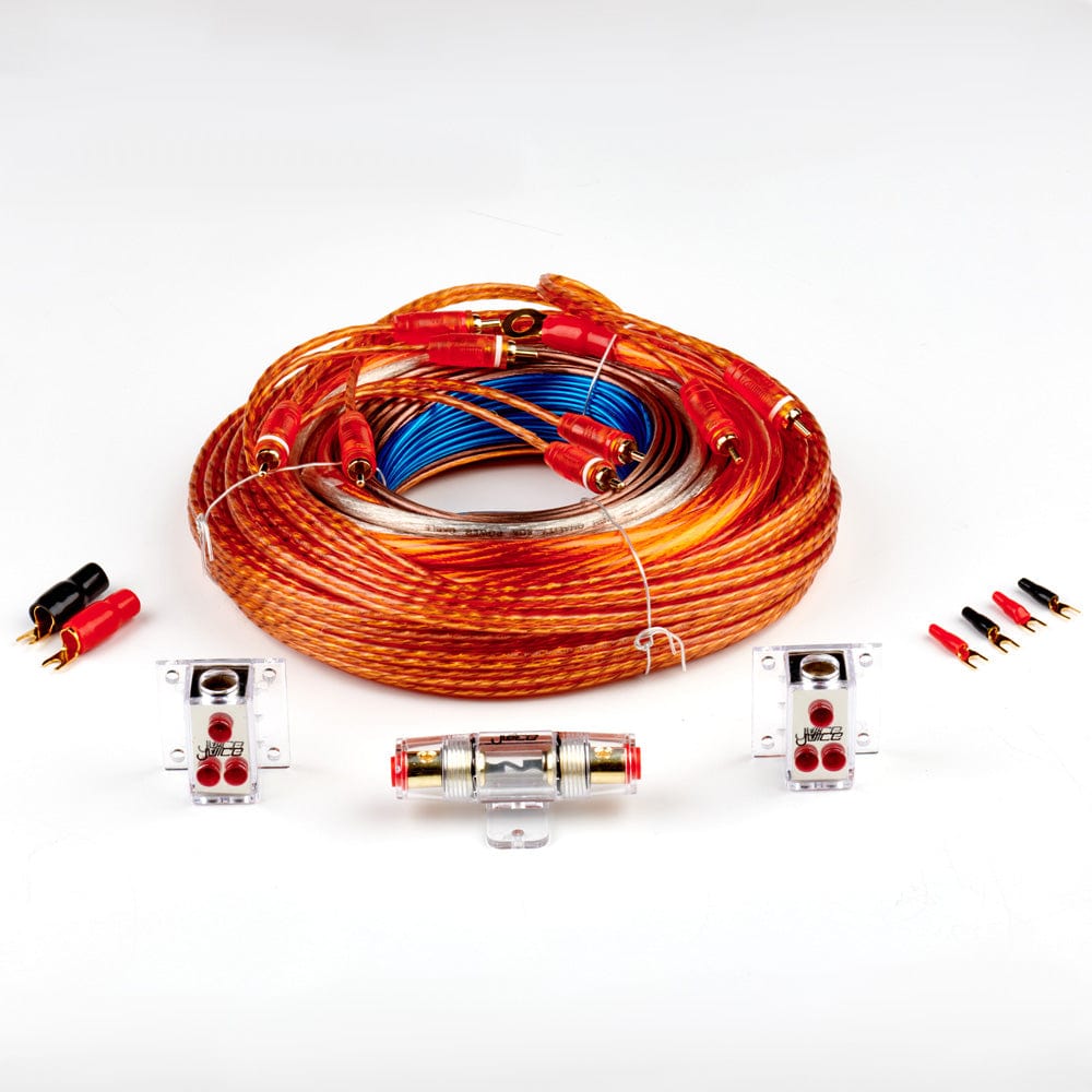 Juice Amp Wiring and Fitting Parts Juice JWTRU422D 4 Gauge 2500W Amplifier Wiring Kit for Installing 2 Amplifiers