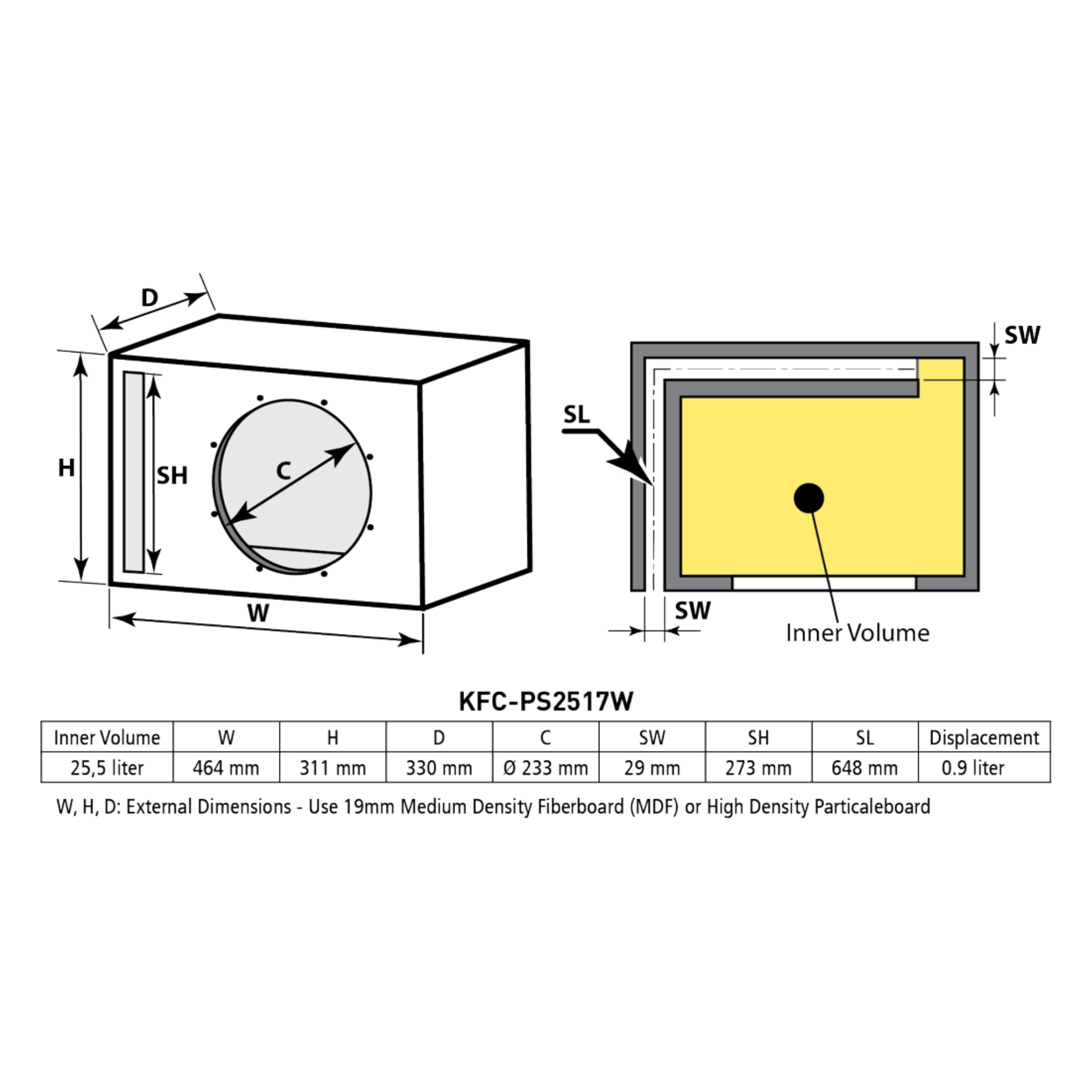 Kenwood Car Subwoofers Kenwood KFC-PS2517W PS-series 25cm subwoofer