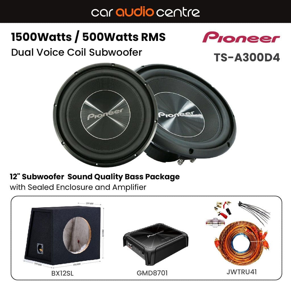 Pioneer Pioneer BX12SL-TSA300-GMD8701 Single TS-A300D4 12" Subwoofer Performance Bass Package with Seal Enclosure and Amp