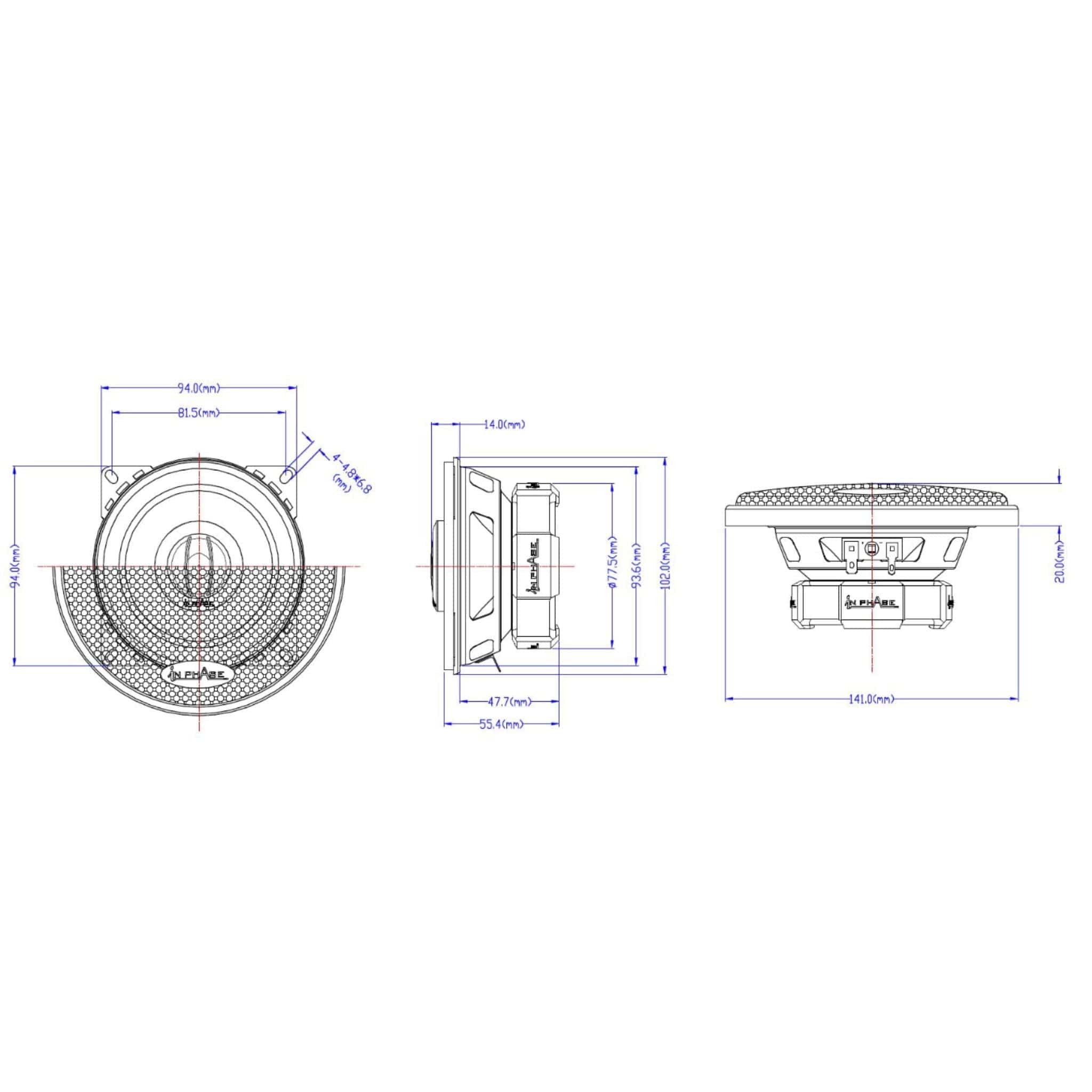 In Phase Car Speakers In Phase XTC10.2 4" Coaxial Speakers 160 Watts Peak Power with Directional Tweeters