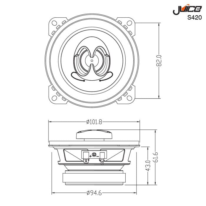 Juice Car Speakers Juice S420 4 Inch 10 cm 2 - Way Coaxial Car Door or Parcel Shelf Speaker Upgrade, Efficient Power Handling, 220 Watts Peak Power