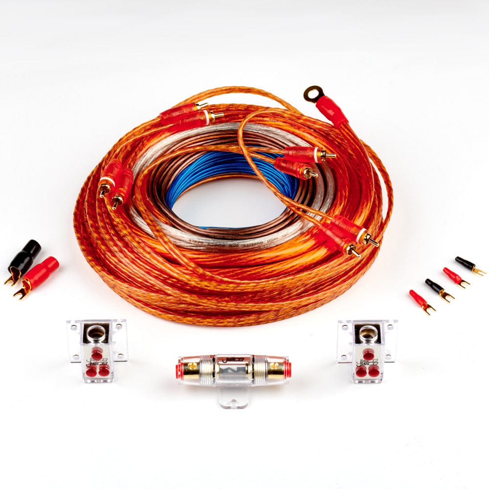 Juice Amp Wiring and Fitting Parts Juice JWTRU422D 4 Gauge 2500W Amplifier Wiring Kit for Installing 2 Amplifiers